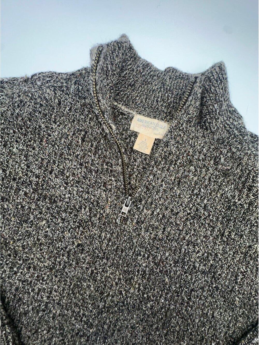 American Eagle Outfitters Cotton Lambs Wool Rag Zip Tan Heather Sweater Size L